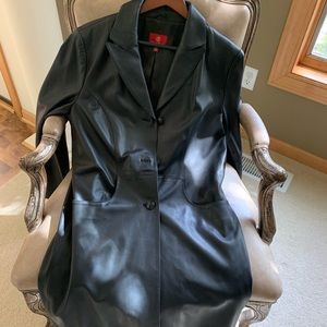 NWOT ColeHann- XL - Black Leather Ladies Trench